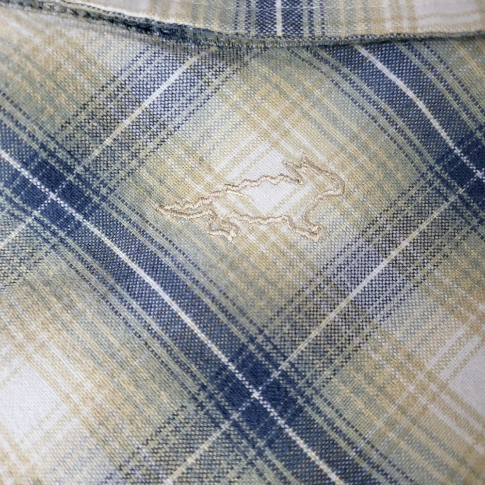 Horny Toad Shirt Mens XXL Blue Yellow Plaid Cotton Button Down Long Sleeve 6440